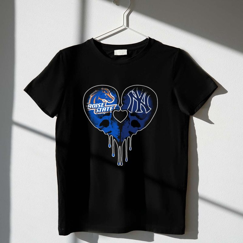 Boise State Broncos New York Yankees Dripping Heart Logo Fusion T Shirt t shirt 1 1
