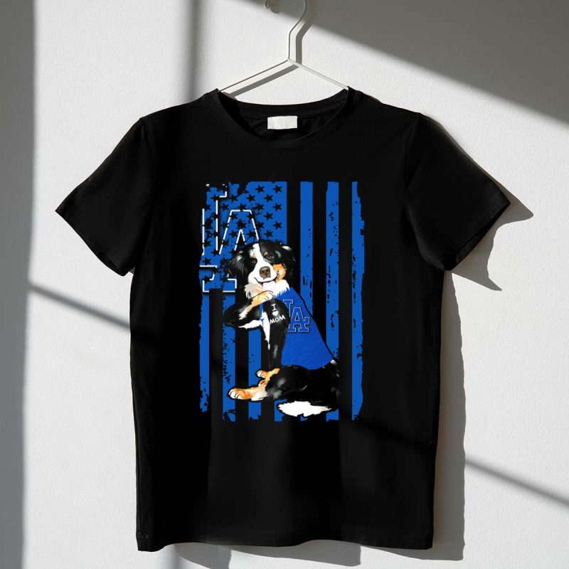 Border Collie I Love Mom Los Angeles Dodgers Blue Flag T Shirt.jpeg t shirt 1 1