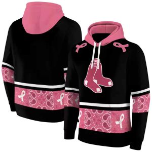 Boston Red Sox Black And Pink Awareness Ribbon All-Over Print Hoodie