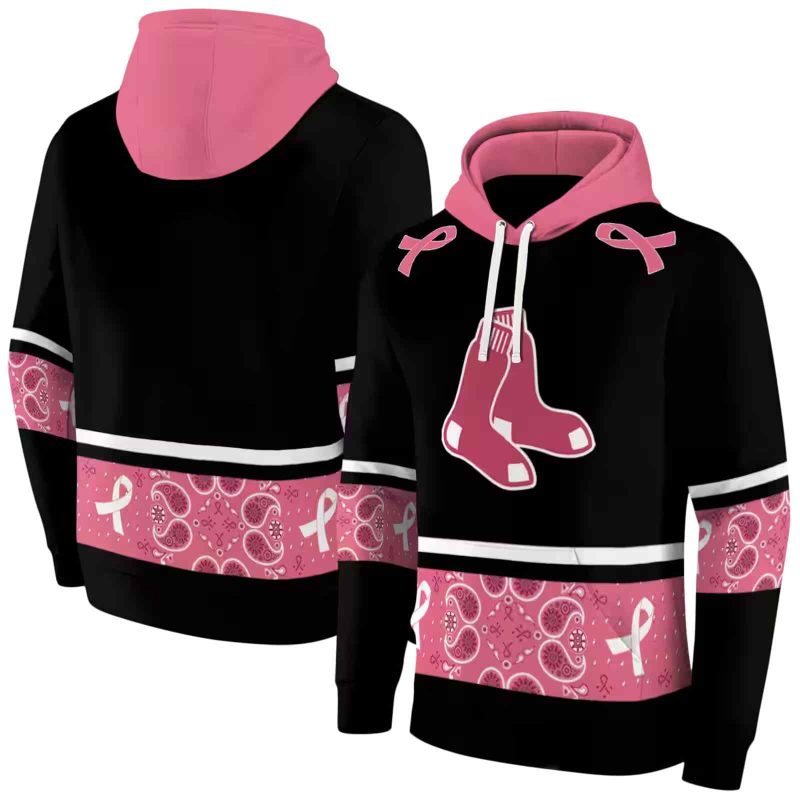 Boston Red Sox Awareness Ribbon Black Pink AOP Hoodie 1