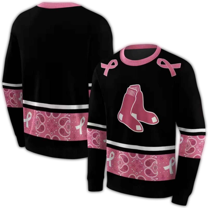 Boston Red Sox Awareness Ribbon Black Pink AOP Sweatshirt 1