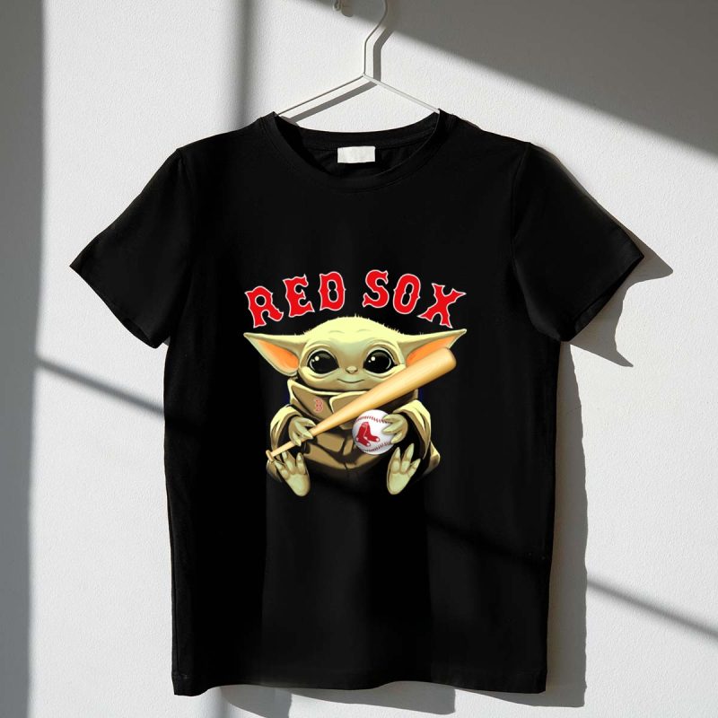 Boston Red Sox Baby Yoda Holding Baseball and Bat T Shirt t shirt 1 1