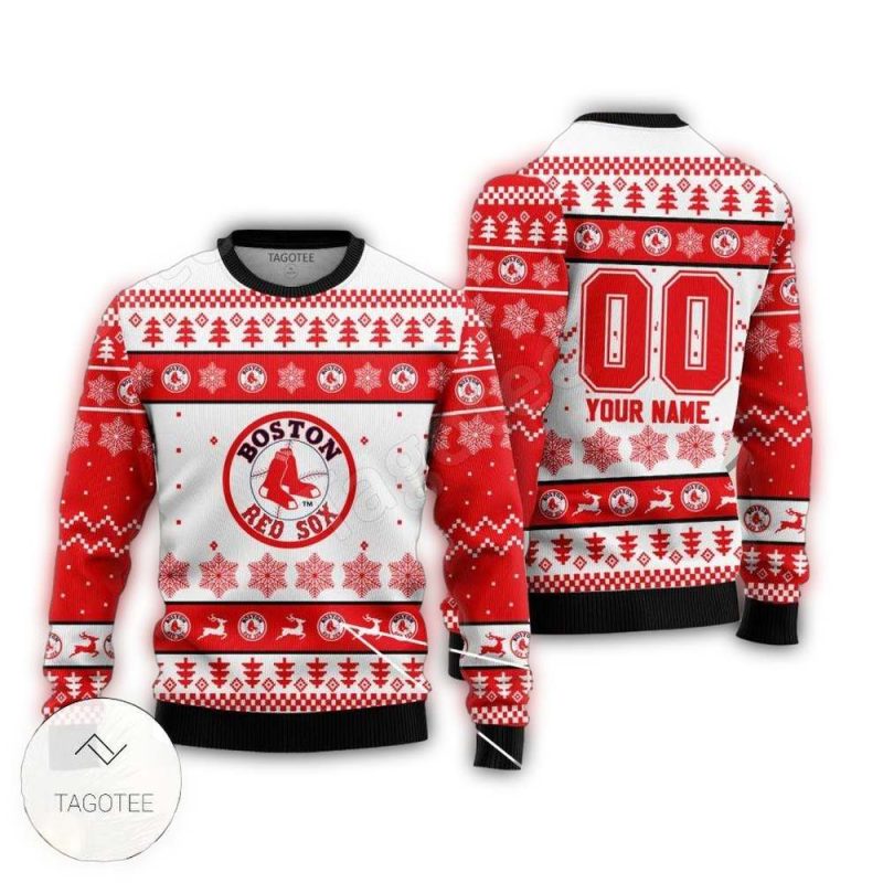 Personalized Boston Red Sox Christmas Ugly Sweater with Name & Number