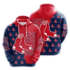 Boston Red Sox Many Logo Red and Navy All Over Print Hoodie