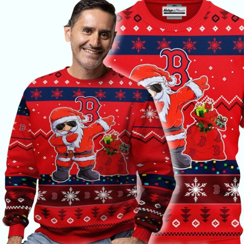 Santa Dabbing Boston Red Sox Christmas Sweatshirt - Ugly Holiday Sweater