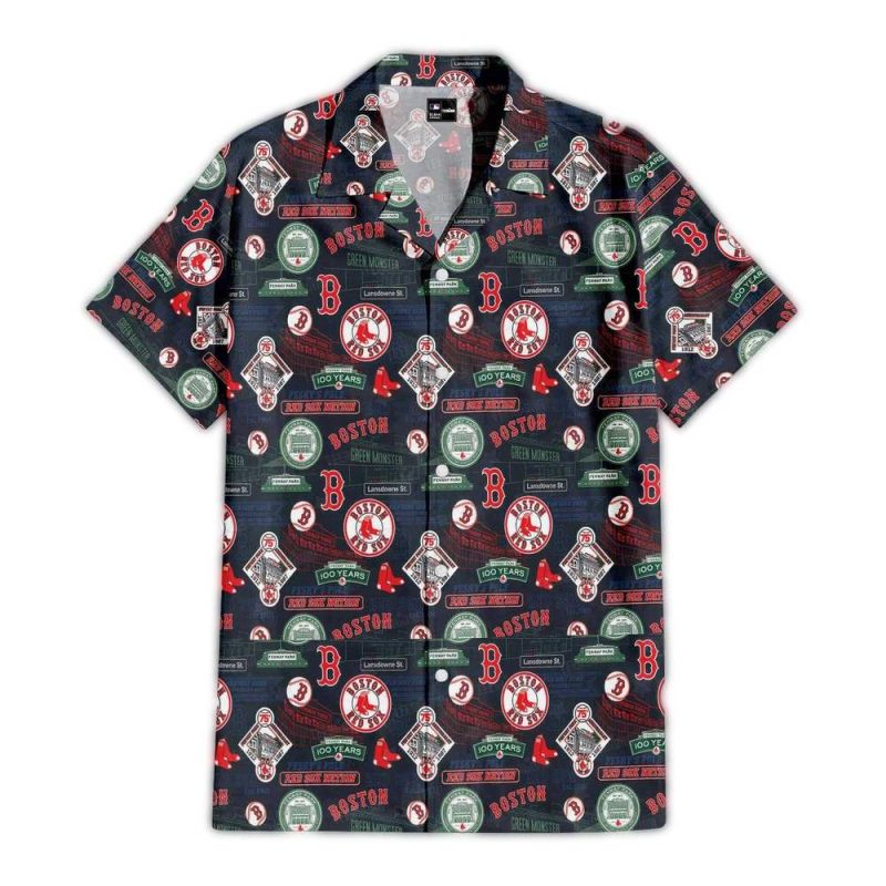 Boston Red Sox Fenway Park Pattern Hawaiian Shirt for Fans - Image 2