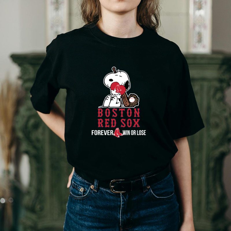 Boston Red Sox Snoopy T-Shirt - Forever Win or Lose Baseball Tee - Image 2