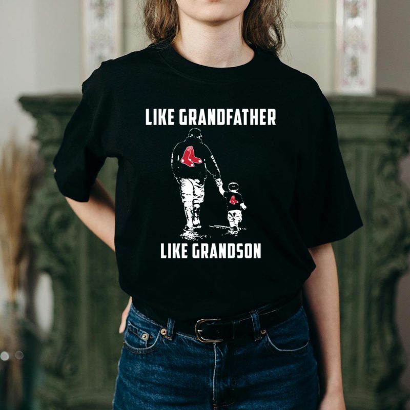 Boston Red Sox Grandfather Like Grandson T-Shirt for Family Fans - Image 2