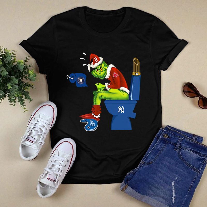 Boston Red Sox Grinch Santa Graphic T-Shirt for Holiday Cheer - Image 5