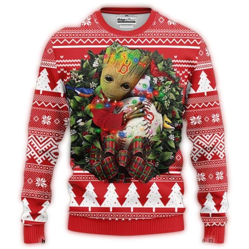 Groot Hug Boston Red Sox Christmas Ugly Sweater for Holiday Cheer