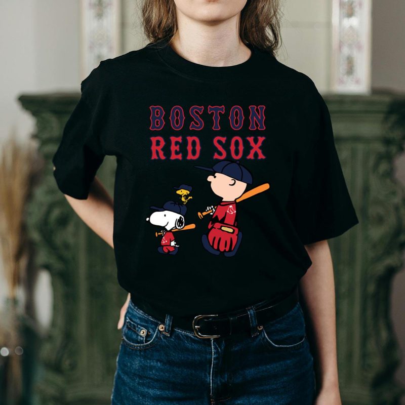Boston Red Sox Snoopy Let's Play Baseball T-Shirt for Fans - Image 2
