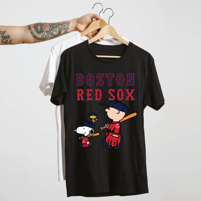 Boston Red Sox Snoopy Let's Play Baseball T-Shirt for Fans - Image 4