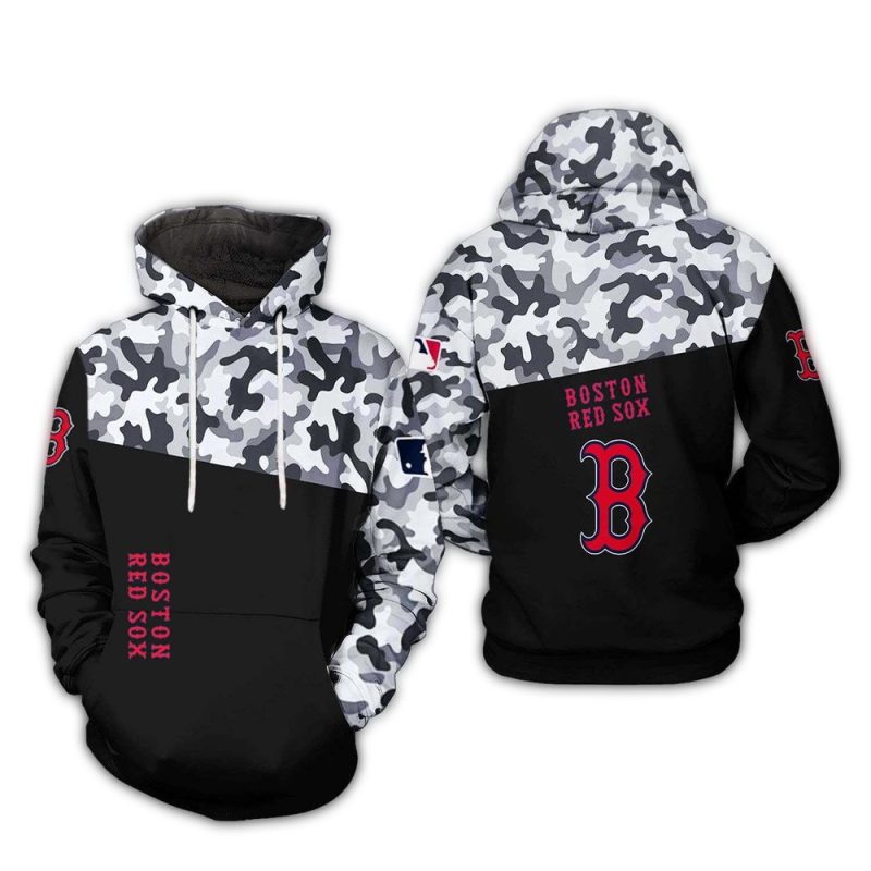 Boston Red Sox Camo Veteran All Over Print Hoodie