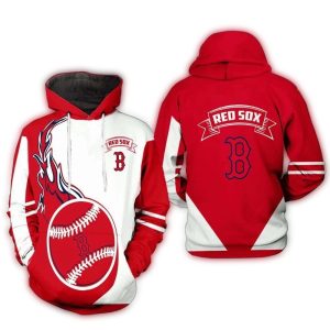 Boston Red Sox Fire Ball White and Red All Over Print Hoodie