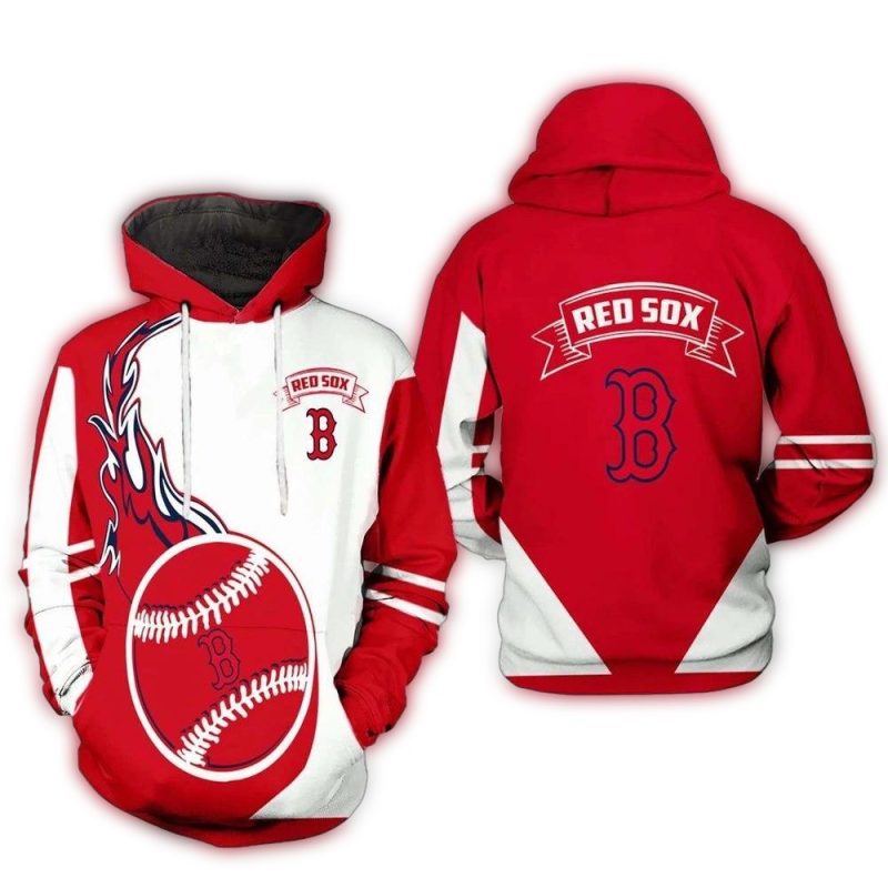 Boston Red Sox Fire Ball White and Red All Over Print Hoodie