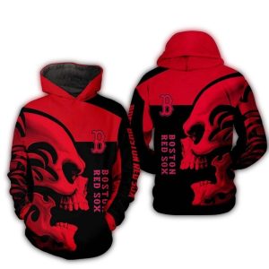 Boston Red Sox Skull Red and Black All Over Print Hoodie