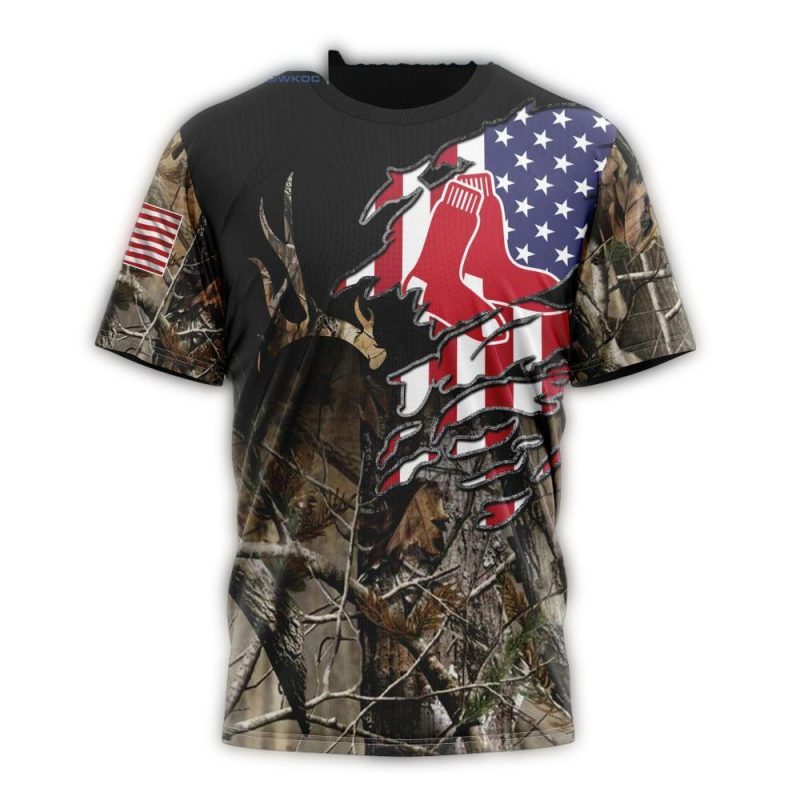 Custom Boston Red Sox Camo Realtree Hunting T-Shirt with Personalized Number