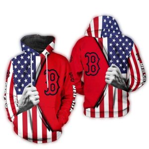 Boston Red Sox Flag American For 4th Of July All Over Print Hoodie