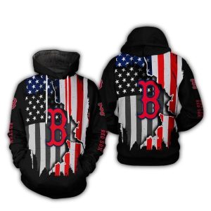 Boston Red Sox With Flag American Scratch For 4th Of July All Over Print Hoodie