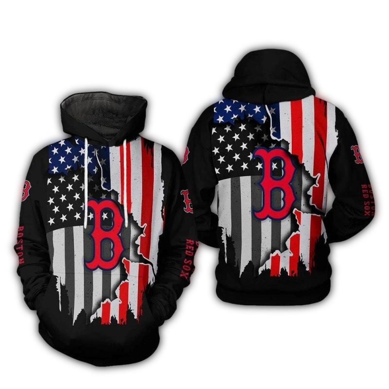Boston Red Sox With Flag American Scratch For 4th Of July All Over Print Hoodie