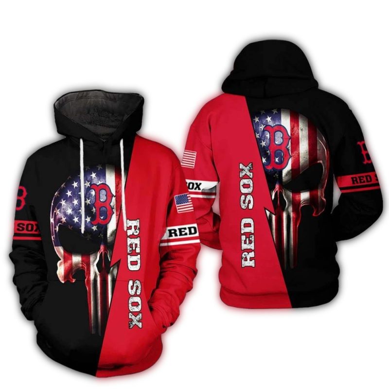 Skull Punisher Flag American With Boston Red Sox All Over Print Hoodie