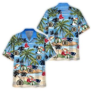 Boston Red Sox Tropical Hawaiian Shirt with Palm Trees and Beach Scene