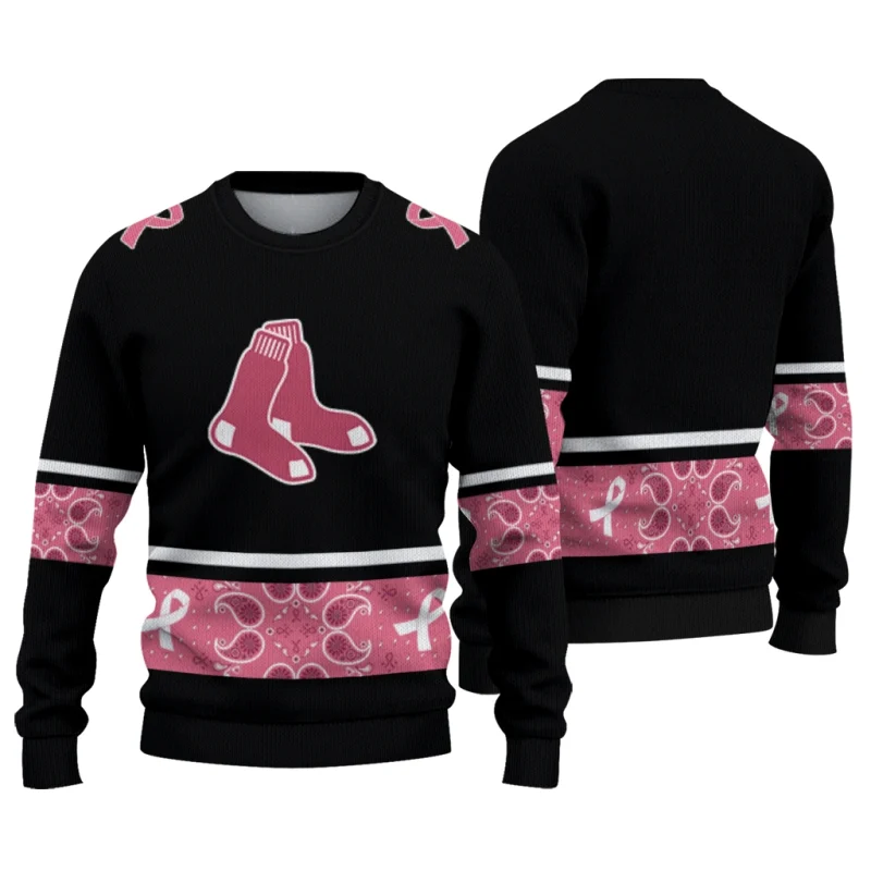 Boston Red Sox Pink Ribbon Black Pink Ugly Sweater 1