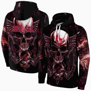 Boston Red Sox Skull Design All-Over Print Hoodie For Fans