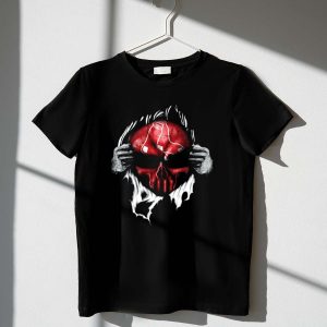 Boston Red Sox Skull Emblem Graphic T-Shirt With Torn Hands Design