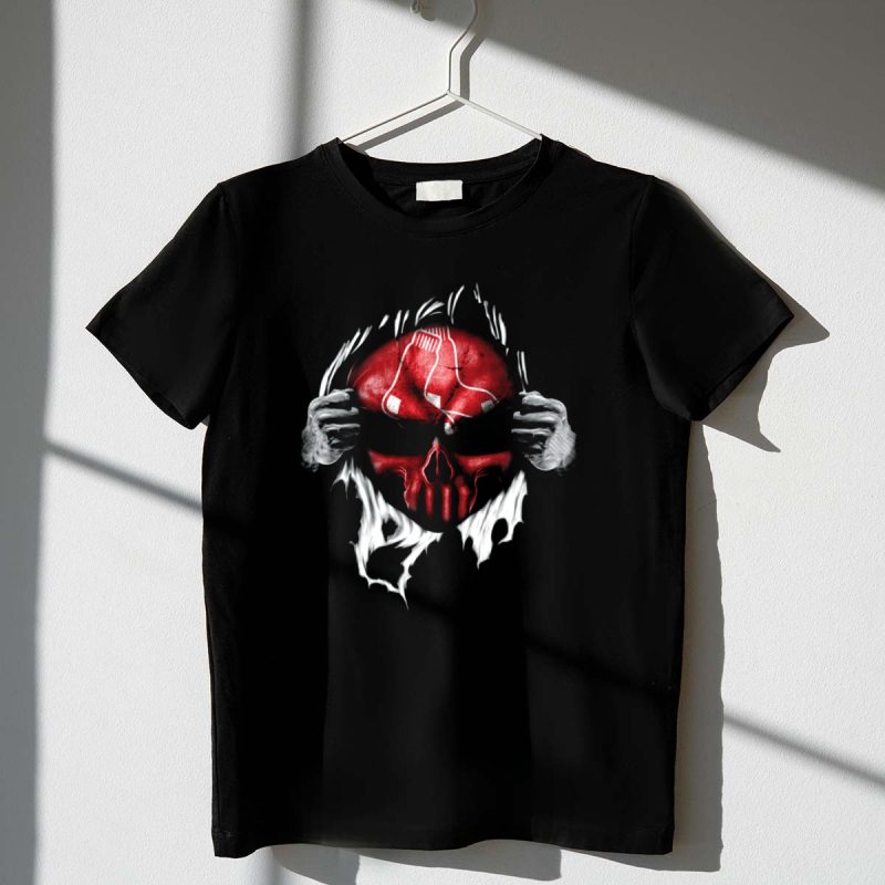 Boston Red Sox Skull Emblem with Hands Tearing T Shirt t shirt 1 1