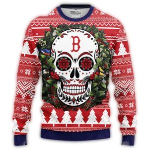 Boston Red Sox Skull Flower Holiday Sweatshirt for Fans