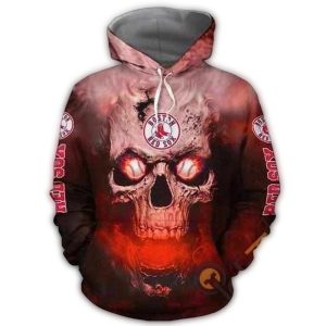 Boston Red Sox Skull On Fire All Over Print Hoodie