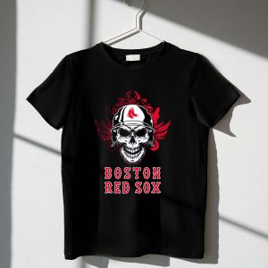 Boston Red Sox Skull Baseball Helmet Wings Graphic T-Shirt For Fans