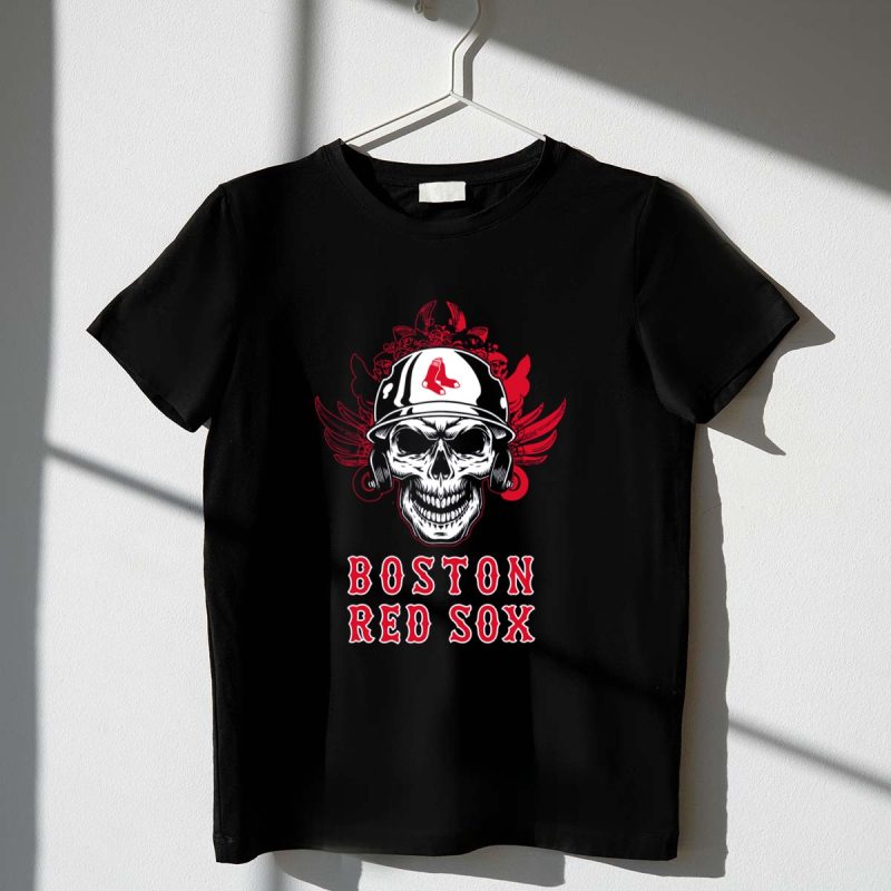 Boston Red Sox Skull with Baseball Helmet and Wings T Shirt t shirt 1 1