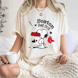 Snoopy Baseball Hearts T-Shirt - Boston Red Sox Fan Apparel