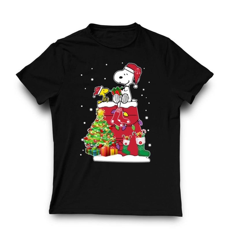 Boston Red Sox Snoopy Woodstock Christmas T-Shirt for Holiday Cheer - Image 3