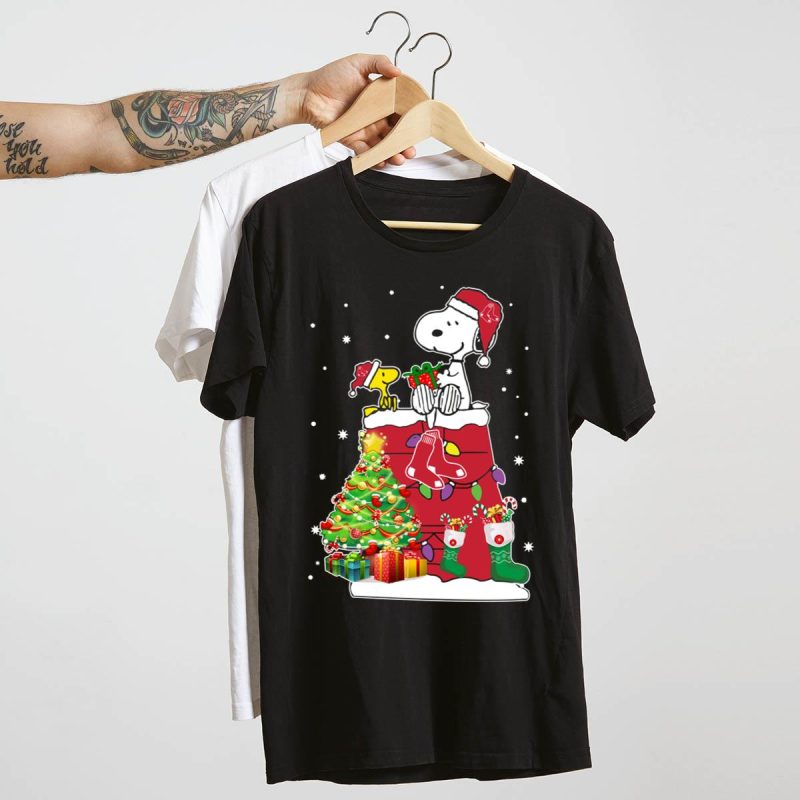 Boston Red Sox Snoopy Woodstock Christmas T-Shirt for Holiday Cheer - Image 4