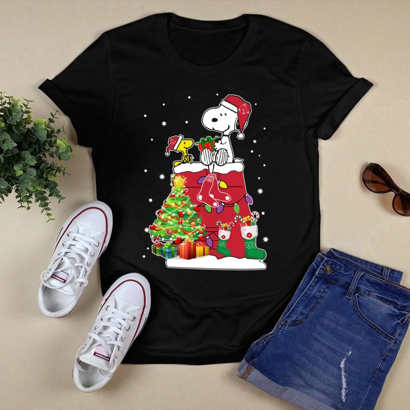 Boston Red Sox Snoopy Woodstock Christmas T-Shirt for Holiday Cheer - Image 5