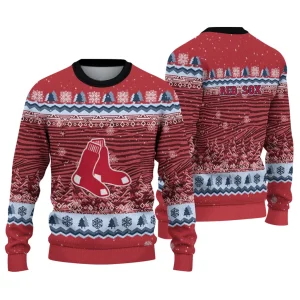 Boston Red Sox Ugly Christmas Sweater With Tree Pattern Design