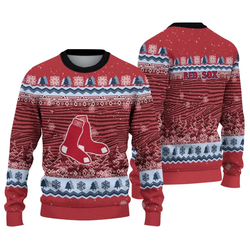 Boston Red Sox Tree Pattern Ugly Sweater 1