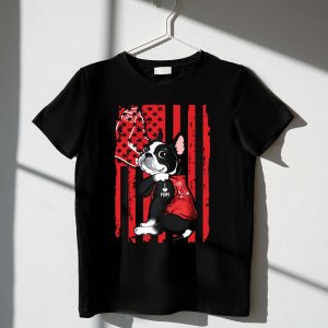 Boston Terrier I Love Mom Boston Red Sox Flag T-Shirt For Dog Lovers