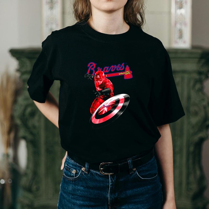 Atlanta Braves Captain America Crossover T-Shirt With Team Colors & Shield - Image 2