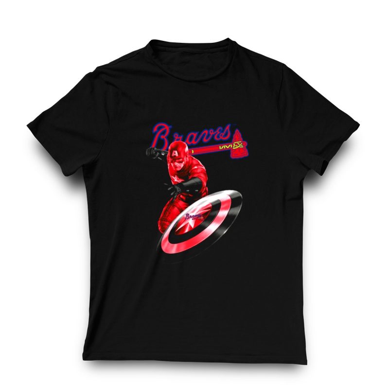 Atlanta Braves Captain America Crossover T-Shirt With Team Colors & Shield - Image 3