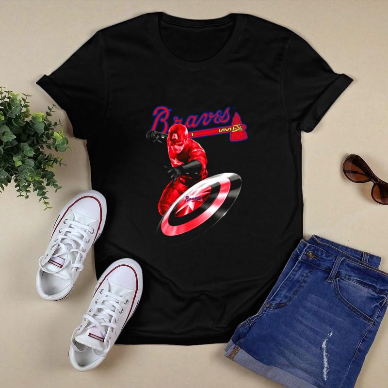 Atlanta Braves Captain America Crossover T-Shirt With Team Colors & Shield - Image 5