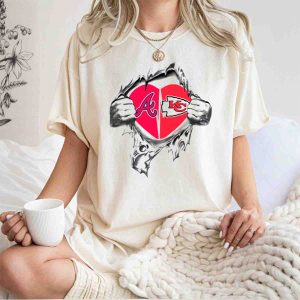 Braves Vs Chiefs Torn Fabric Heart Logo T-Shirt - Unique Fan Apparel