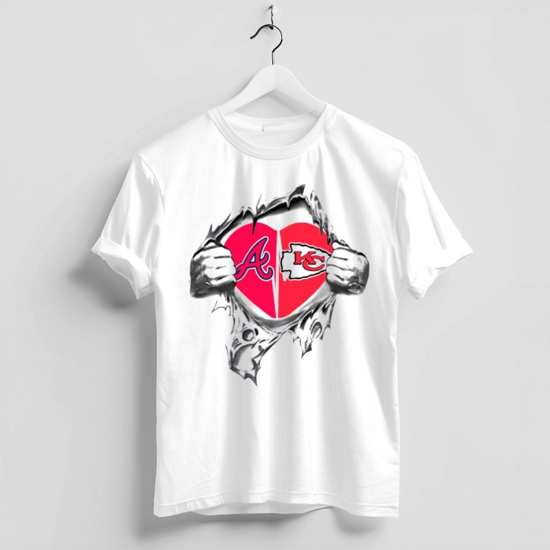 Braves Vs Chiefs Torn Fabric Heart Logo T-Shirt - Unique Fan Apparel - Image 4