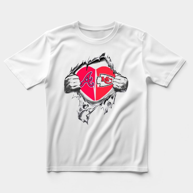 Braves Vs Chiefs Torn Fabric Heart Logo T-Shirt - Unique Fan Apparel - Image 5
