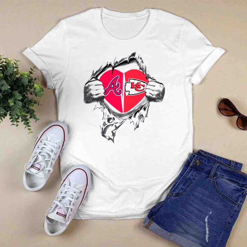Braves Vs Chiefs Torn Fabric Heart Logo T-Shirt - Unique Fan Apparel - Image 6