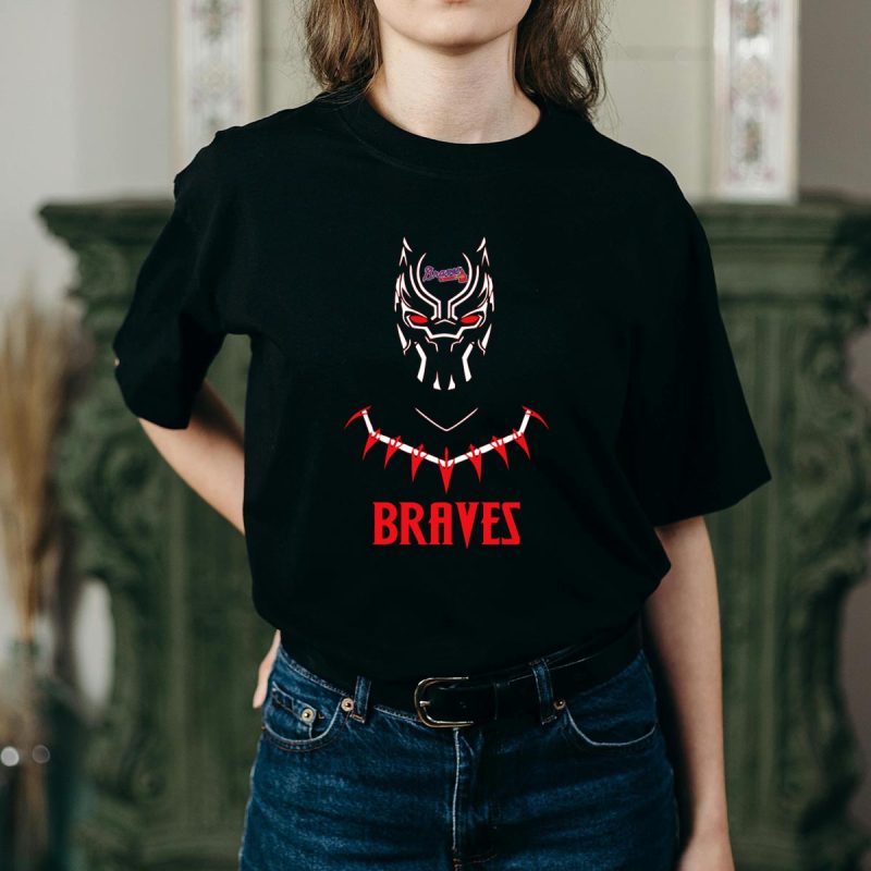 Black Panther Mask Crossover T-Shirt For Braves Fans - Unique Fan Apparel - Image 2