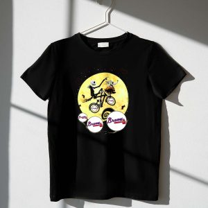 Braves Halloween Skeleton Dog T-Shirt With Moon And Bicycle Scene
